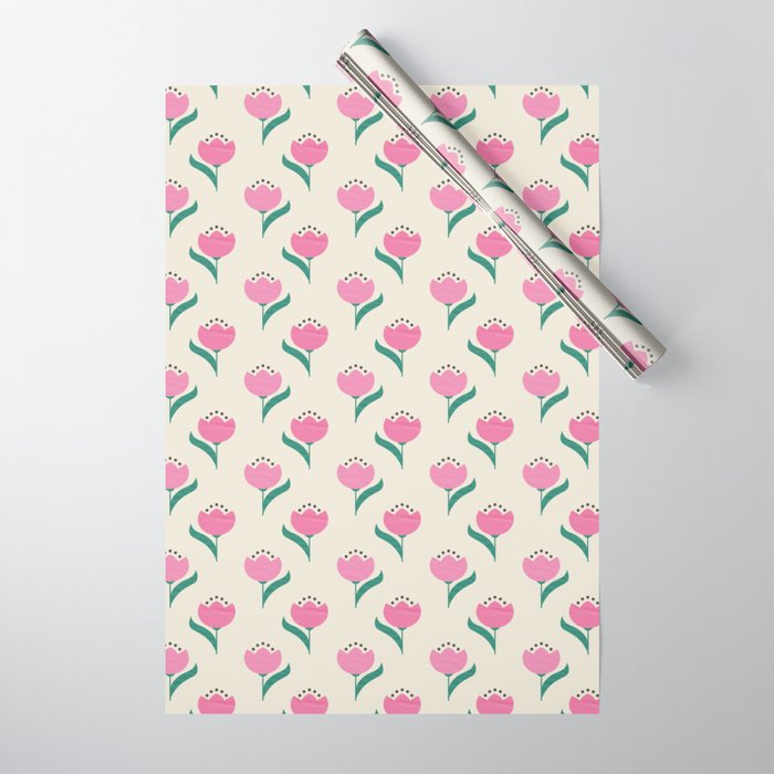 Vintage Pink Fabric Tulips  Wrapping Paper