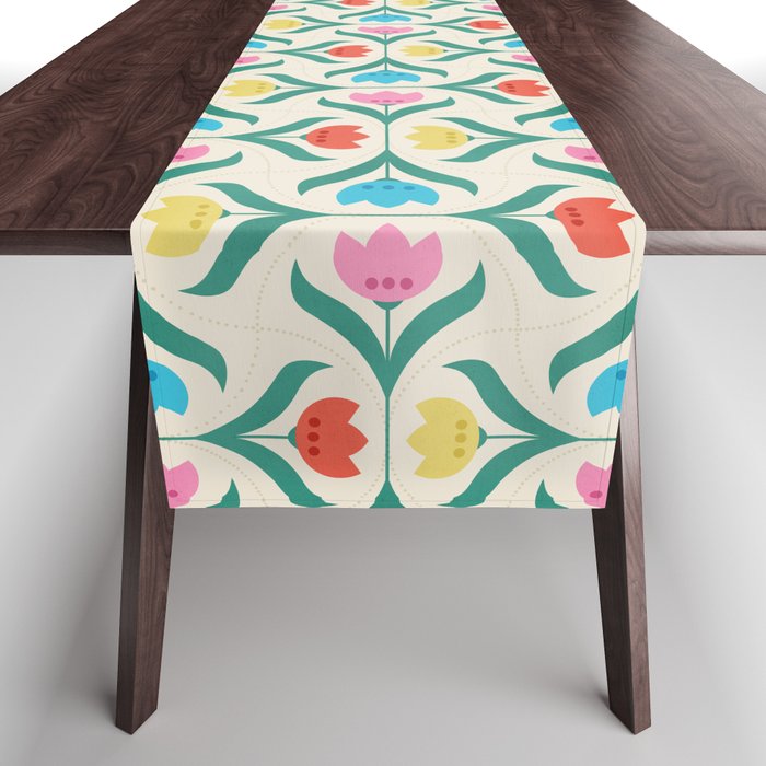 Vintage Tulips Patchwork Pattern Table Runner
