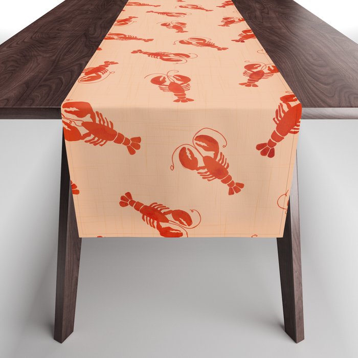 Classic Red Lobsters Pattern On Peach Table Runner