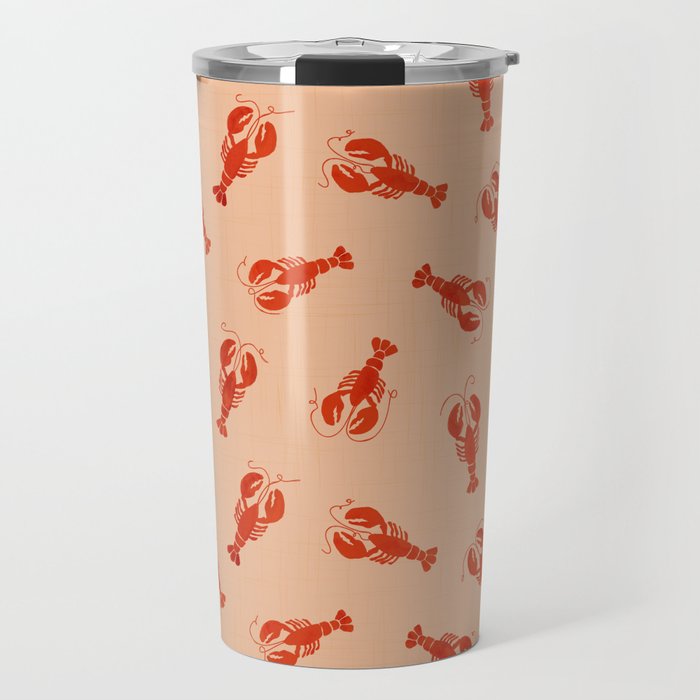 Classic Red Lobsters Pattern On Peach Travel Mug