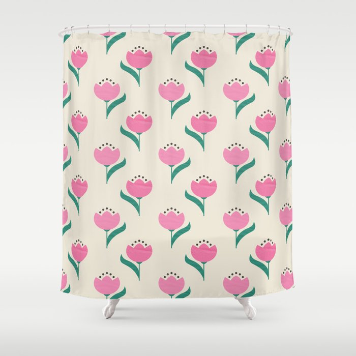Vintage Pink Fabric Tulips  Shower Curtain