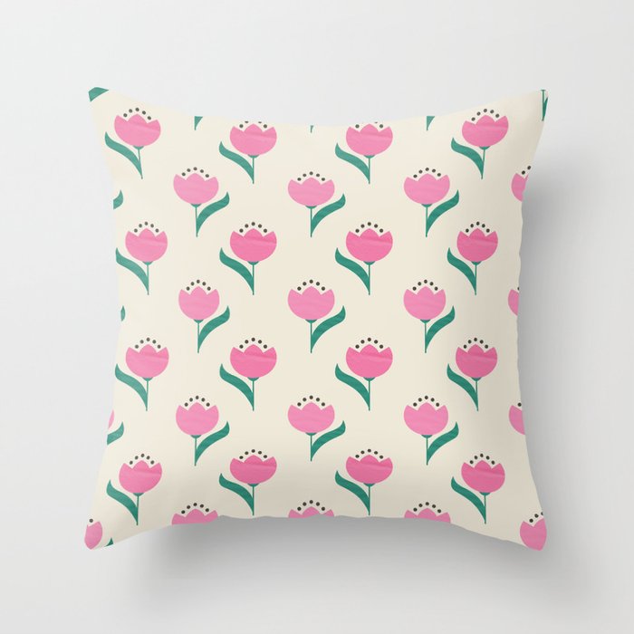 Vintage Pink Fabric Tulips  Throw Pillow