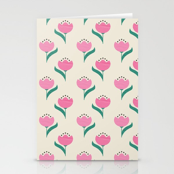 Vintage Pink Fabric Tulips  Stationery Card