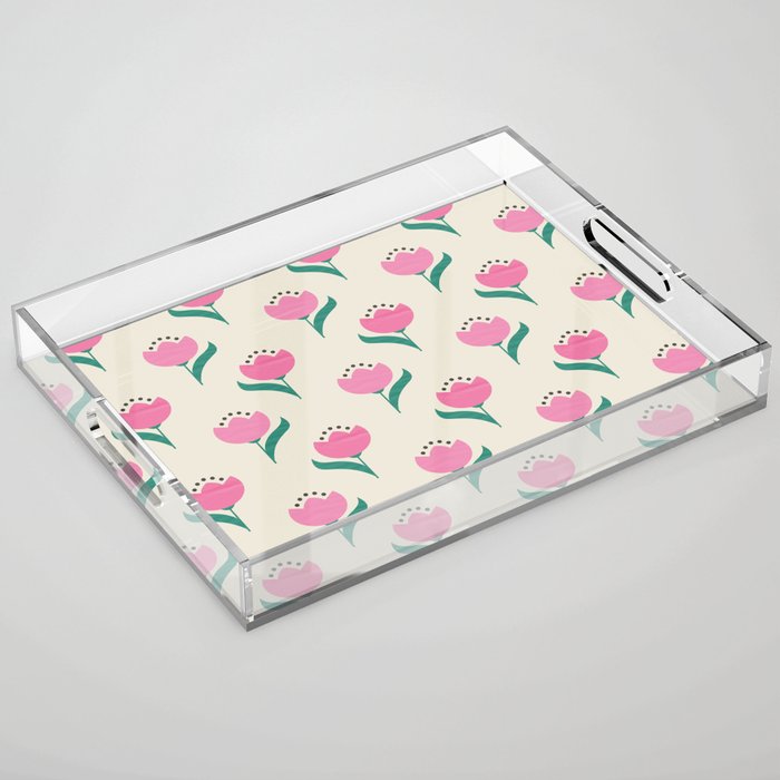 Vintage Pink Fabric Tulips  Acrylic Tray