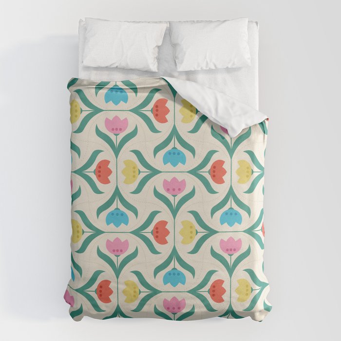 Vintage Tulips Patchwork Pattern Duvet Cover