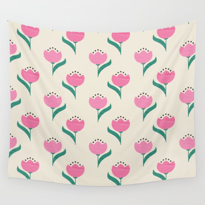 Vintage Pink Fabric Tulips  Wall Tapestry