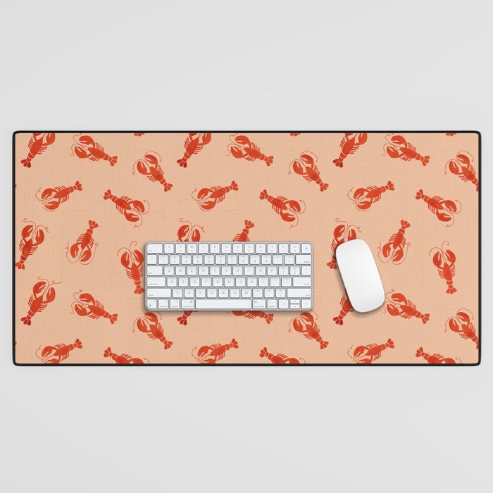 Classic Red Lobsters Pattern On Peach Desk Mat