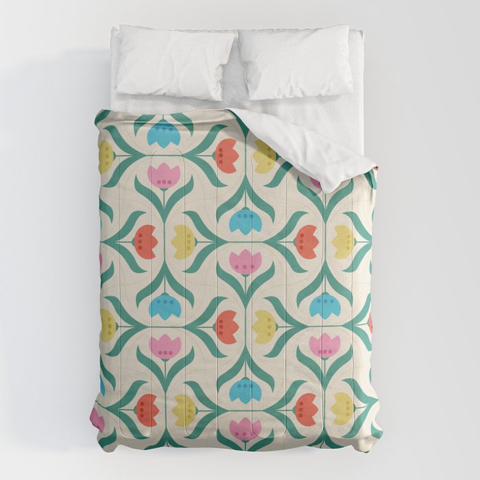 Vintage Tulips Patchwork Pattern Comforter