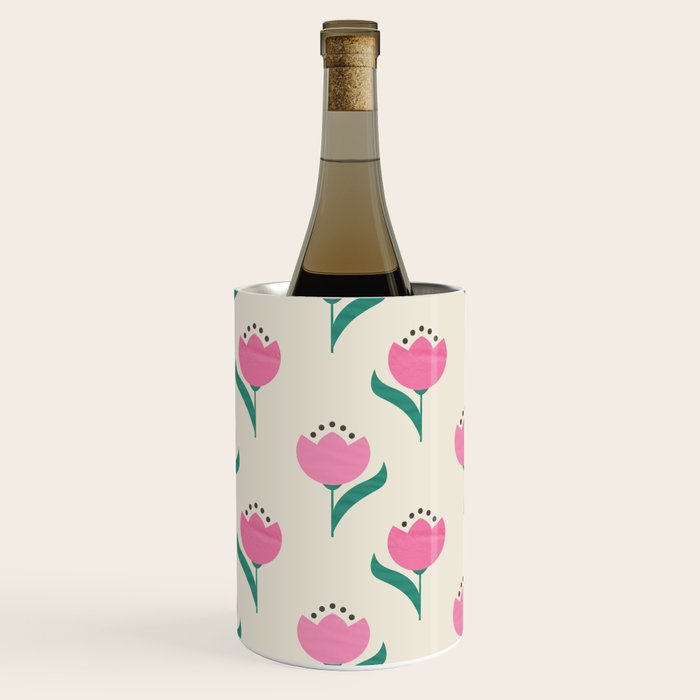 Vintage Pink Fabric Tulips  Wine Chiller