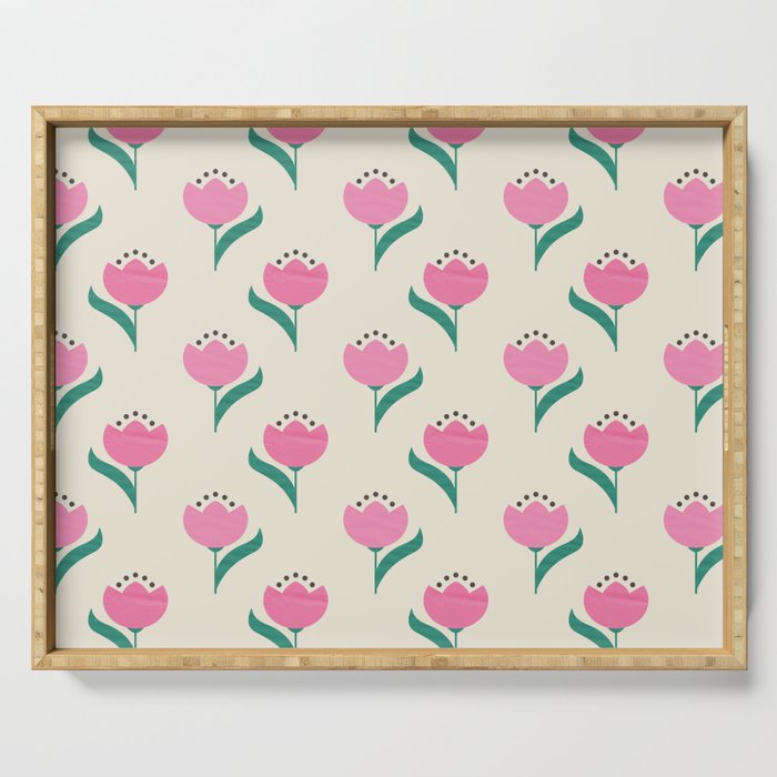 Vintage Pink Fabric Tulips  Serving Tray