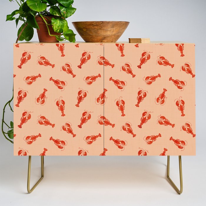 Classic Red Lobsters Pattern On Peach Credenza