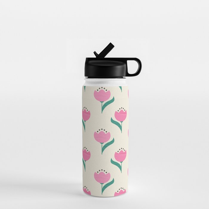 Vintage Pink Fabric Tulips  Water Bottle