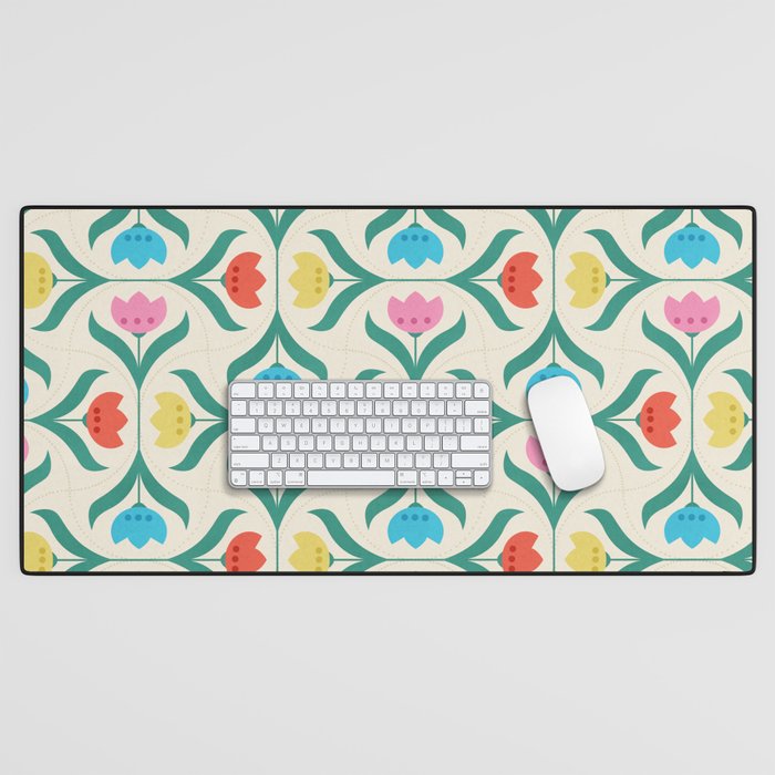 Vintage Tulips Patchwork Pattern Desk Mat