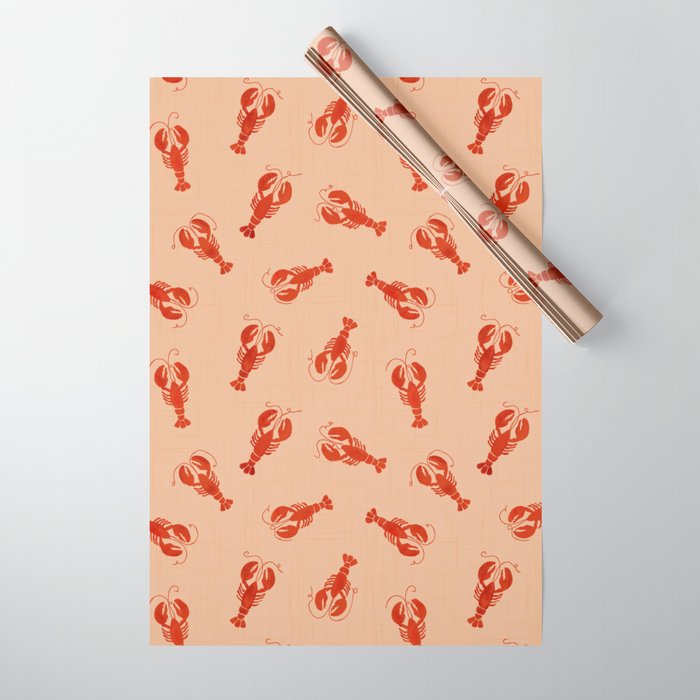 Classic Red Lobsters Pattern On Peach Wrapping Paper