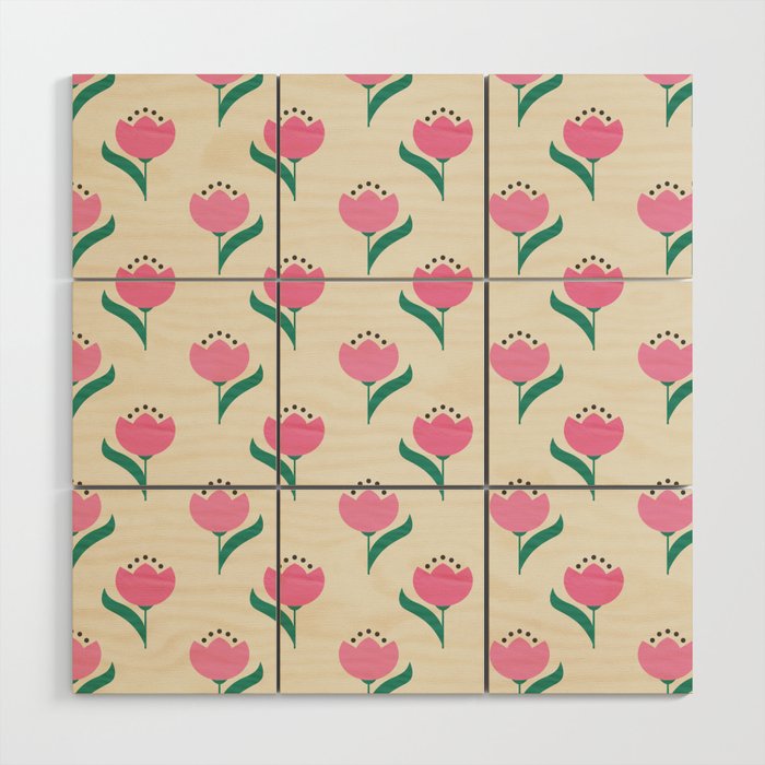 Vintage Pink Fabric Tulips  Wood Wall Art