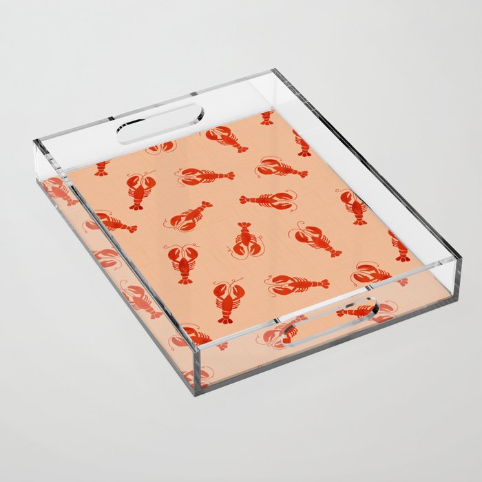 Classic Red Lobsters Pattern On Peach Acrylic Tray