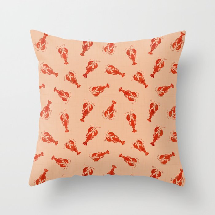 Classic Red Lobsters Pattern On Peach Throw Pillow