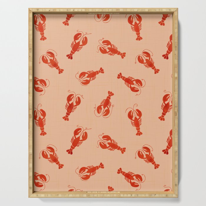 Classic Red Lobsters Pattern On Peach Serving Tray