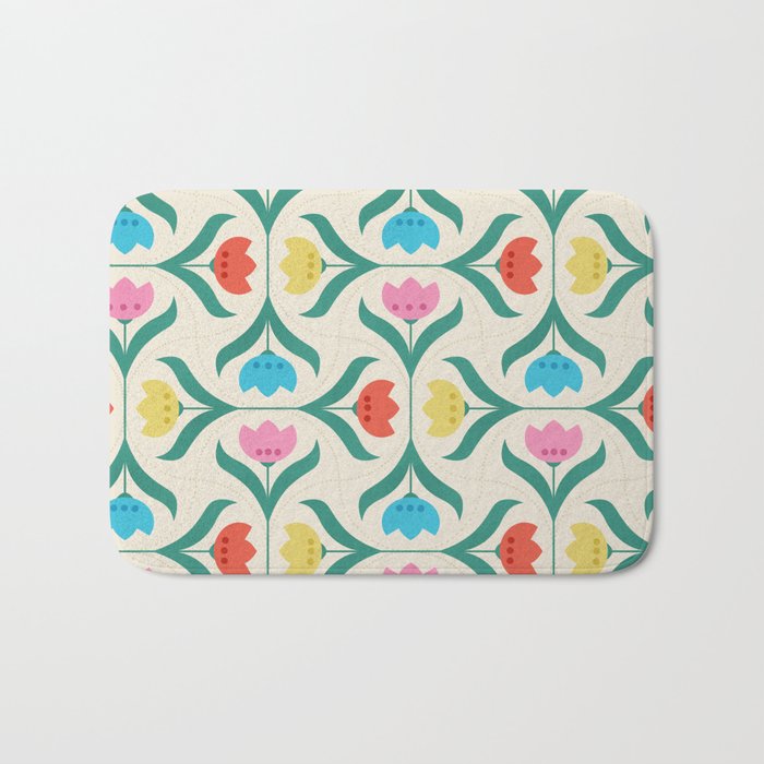 Vintage Tulips Patchwork Pattern Bath Mat