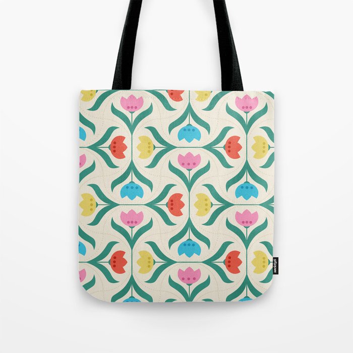 Vintage Tulips Patchwork Pattern Tote Bag
