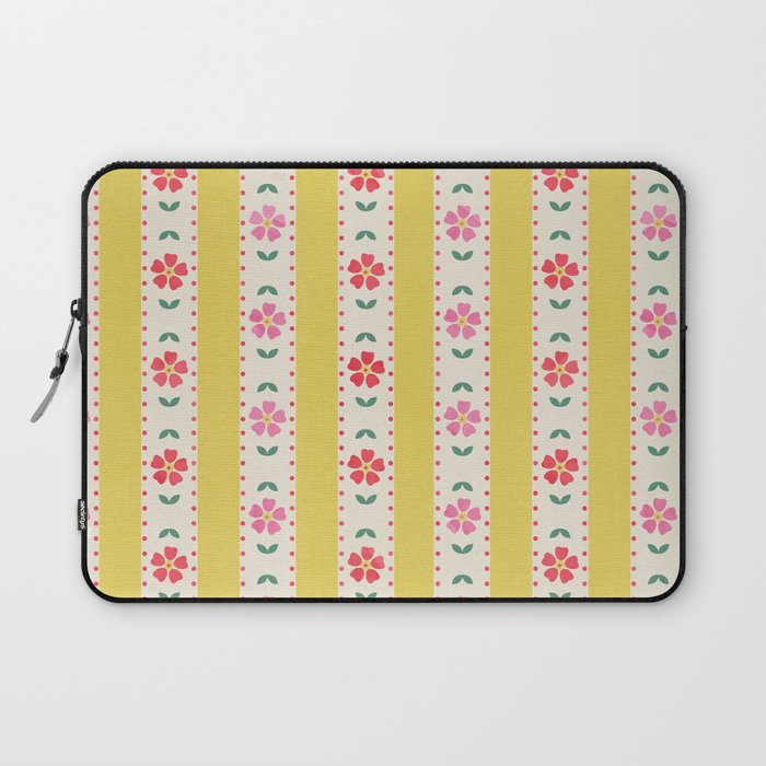 Granny Style Vintage Florals On Yellow Stripes Laptop Sleeve