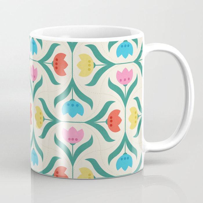 Vintage Tulips Patchwork Pattern Coffee Mug
