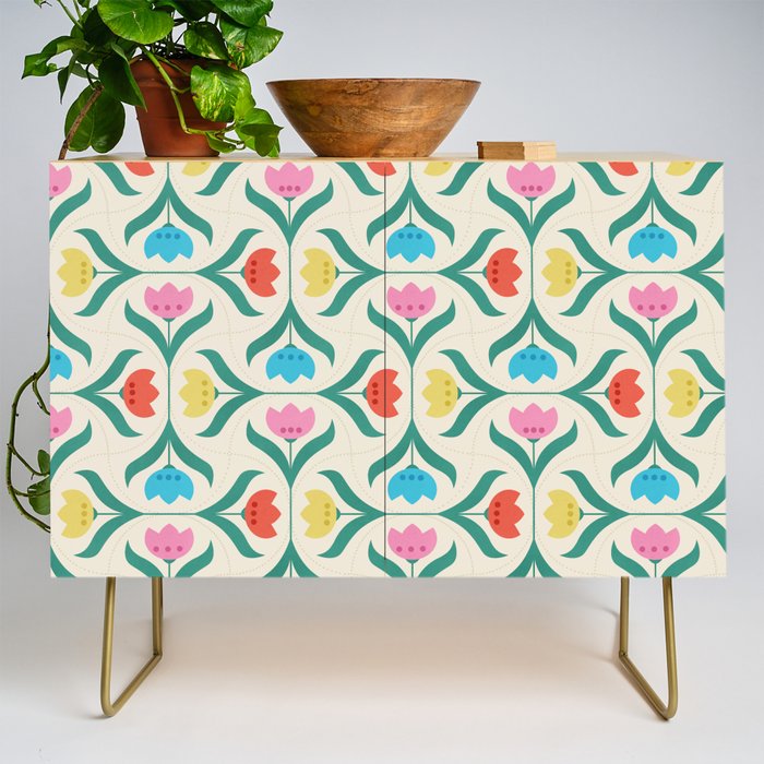 Vintage Tulips Patchwork Pattern Credenza
