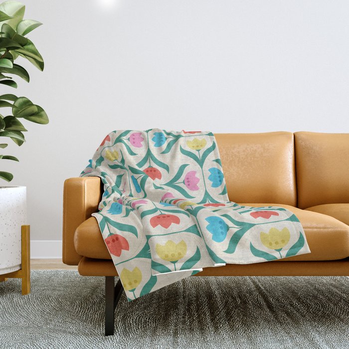Vintage Tulips Patchwork Pattern Throw Blanket