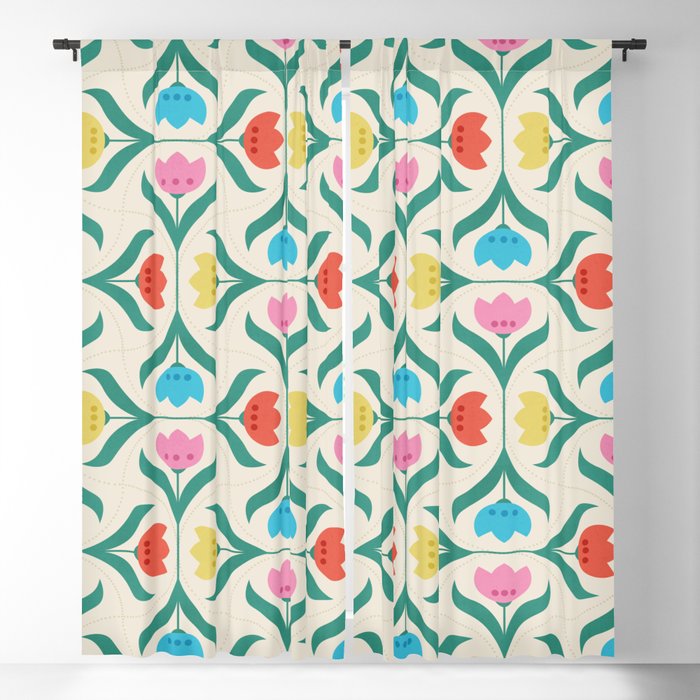 Vintage Tulips Patchwork Pattern Window Curtain