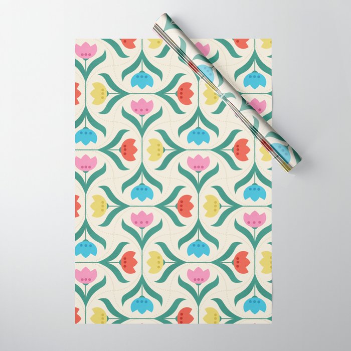 Vintage Tulips Patchwork Pattern Wrapping Paper