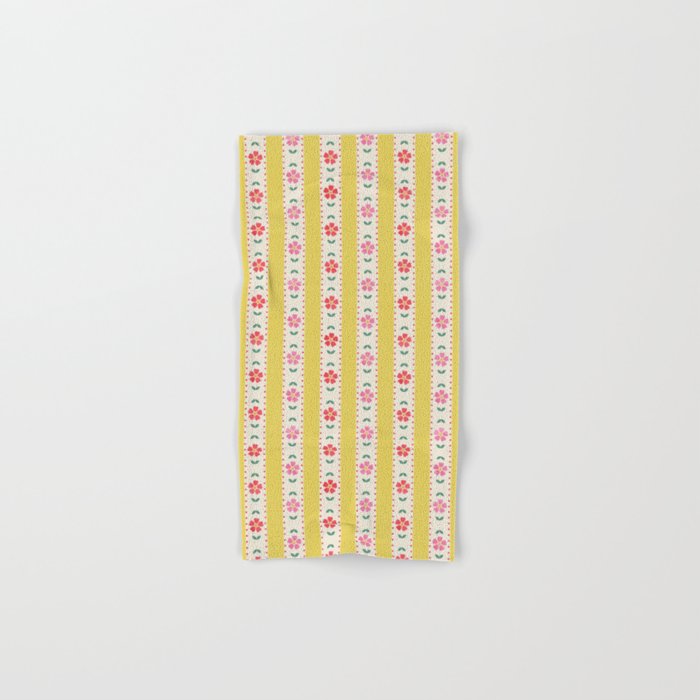 Granny Style Vintage Florals On Yellow Stripes Bath Towel