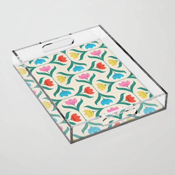 Vintage Tulips Patchwork Pattern Acrylic Tray