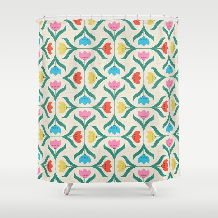 Vintage Tulips Patchwork Pattern Shower Curtain