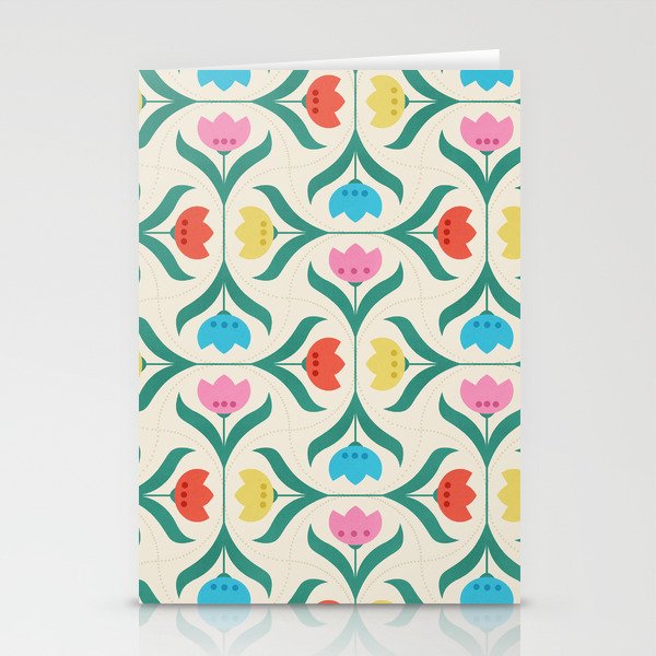 Vintage Tulips Patchwork Pattern Stationery Card