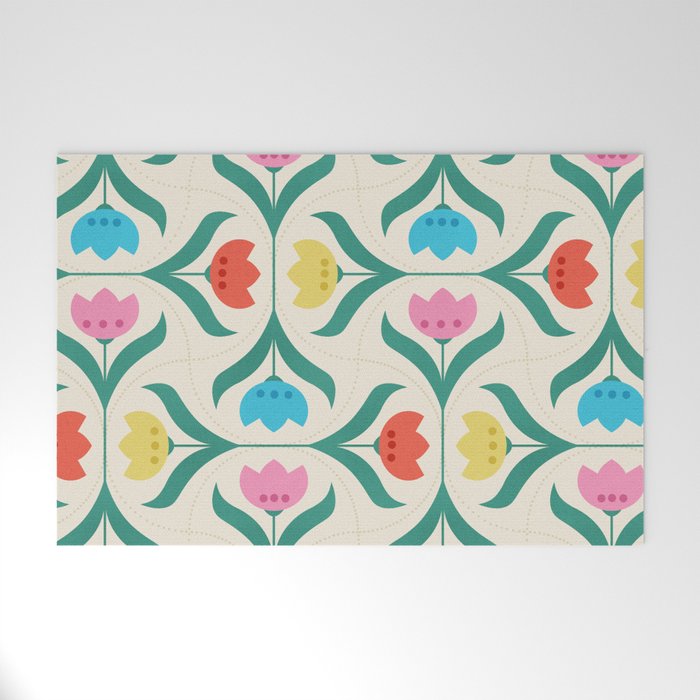 Vintage Tulips Patchwork Pattern Welcome Mat