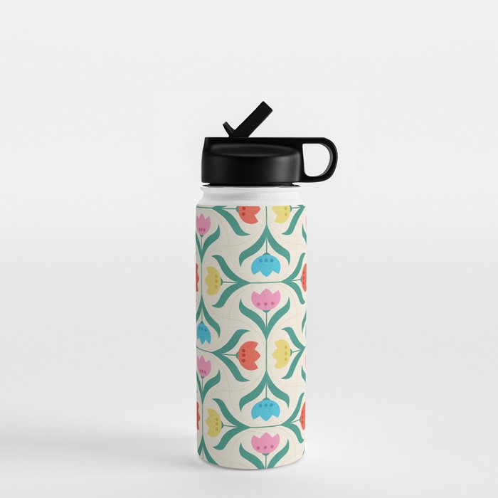 Vintage Tulips Patchwork Pattern Water Bottle
