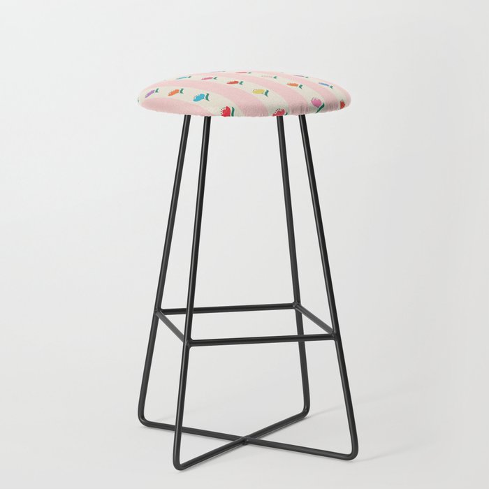 Cheery Tulips On Pink And Cream Vertical Stripes Stool