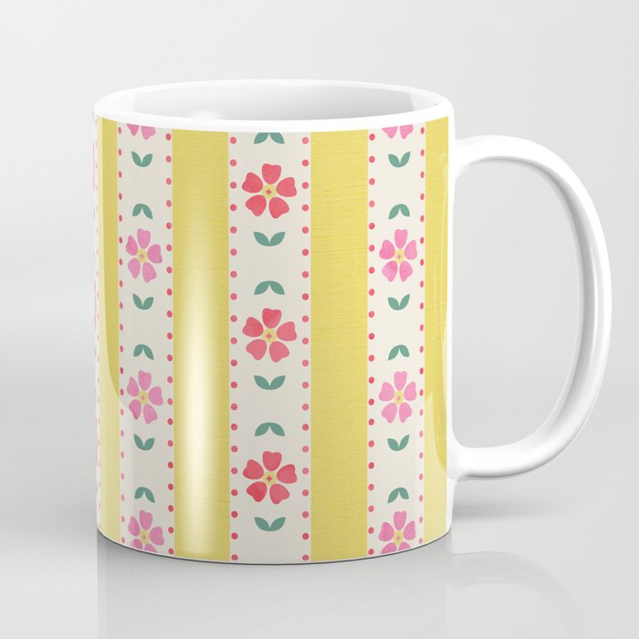Granny Style Vintage Florals On Yellow Stripes Coffee Mug