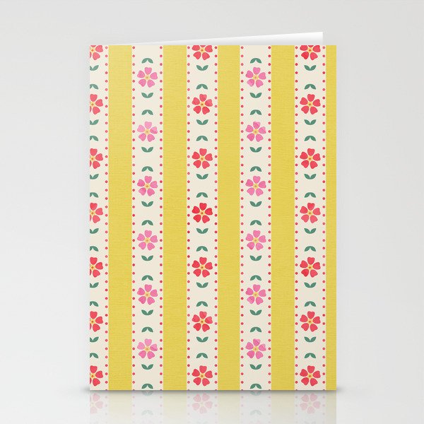 Granny Style Vintage Florals On Yellow Stripes Stationery Card