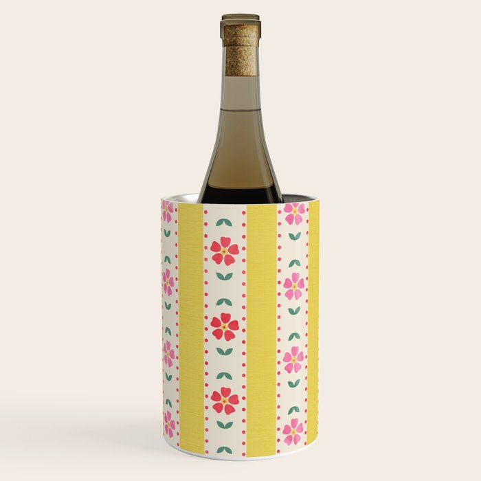 Granny Style Vintage Florals On Yellow Stripes Wine Chiller