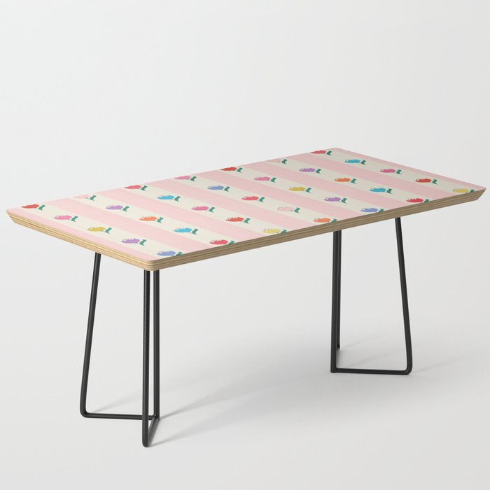 Cheery Tulips On Pink And Cream Vertical Stripes Coffee Table