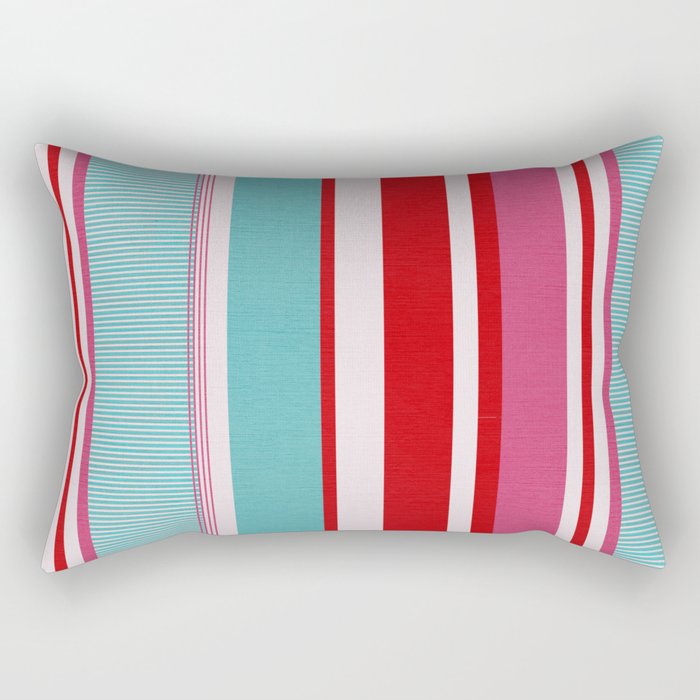 Bold Color Play Pink And Turquoise Stripes Rectangular Pillow