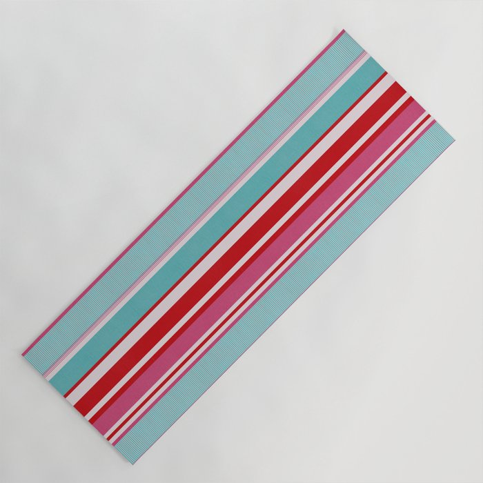 Bold Color Play Pink And Turquoise Stripes Yoga Mat