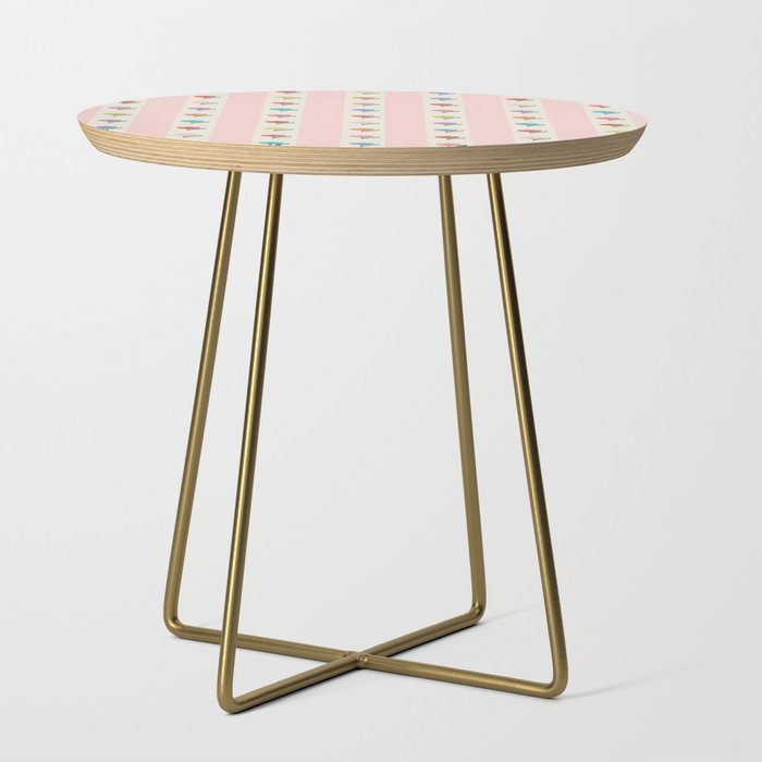 Cheery Tulips On Pink And Cream Vertical Stripes Side Table