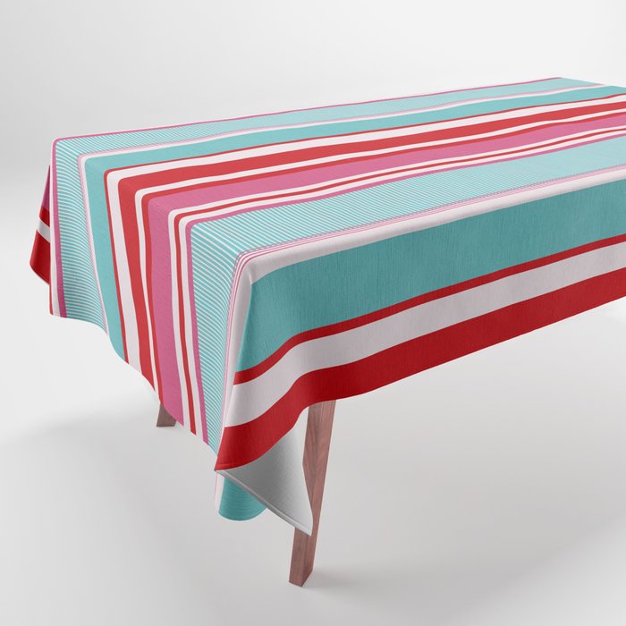 Bold Color Play Pink And Turquoise Stripes Tablecloth