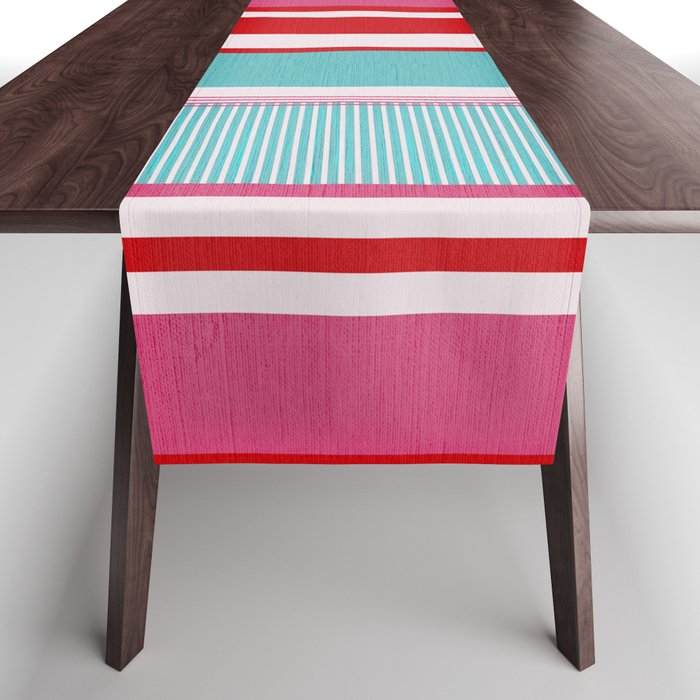 Bold Color Play Pink And Turquoise Stripes Table Runner