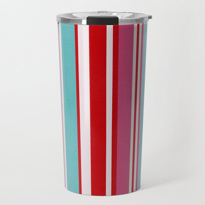 Bold Color Play Pink And Turquoise Stripes Travel Mug