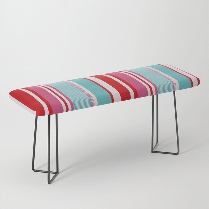 Bold Color Play Pink And Turquoise Stripes Bench