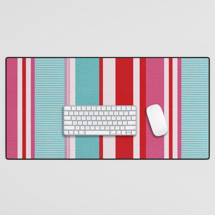 Bold Color Play Pink And Turquoise Stripes Desk Mat