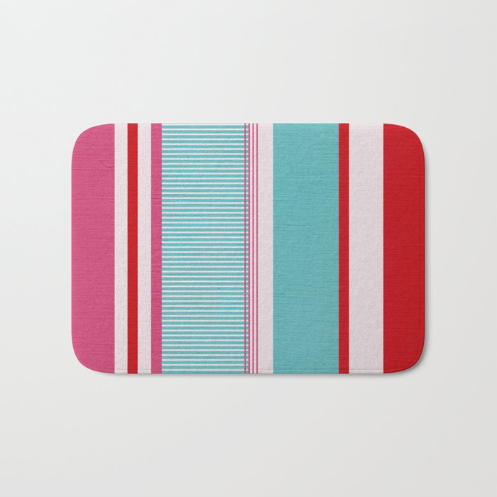 Bold Color Play Pink And Turquoise Stripes Bath Mat